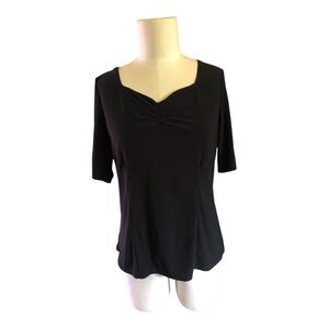 NEW PerSeption Concept Black Fitted Blouse Puckered Seams Size Large